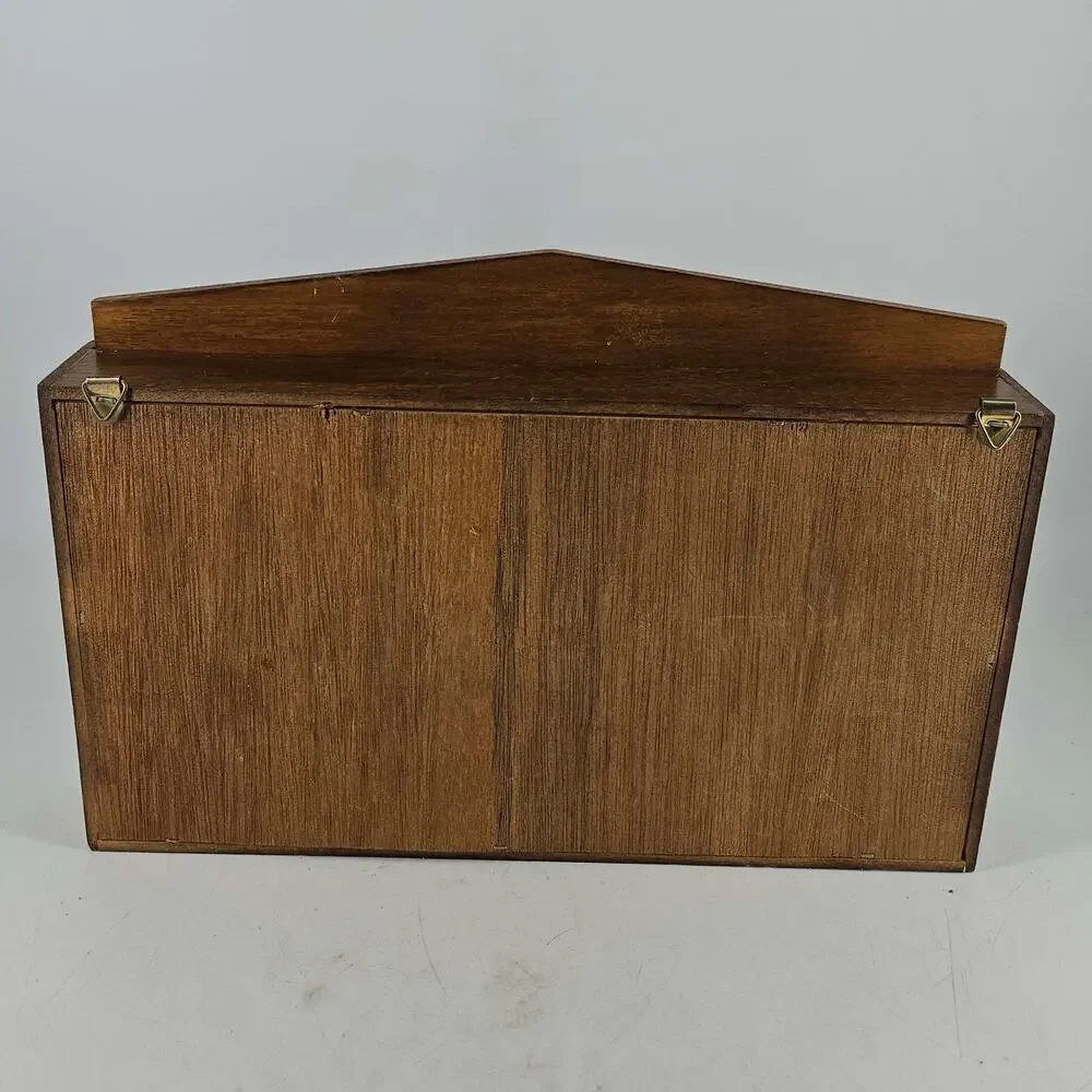 Vintage wood wooden curio shadow box arched cubbies trinket shelf
